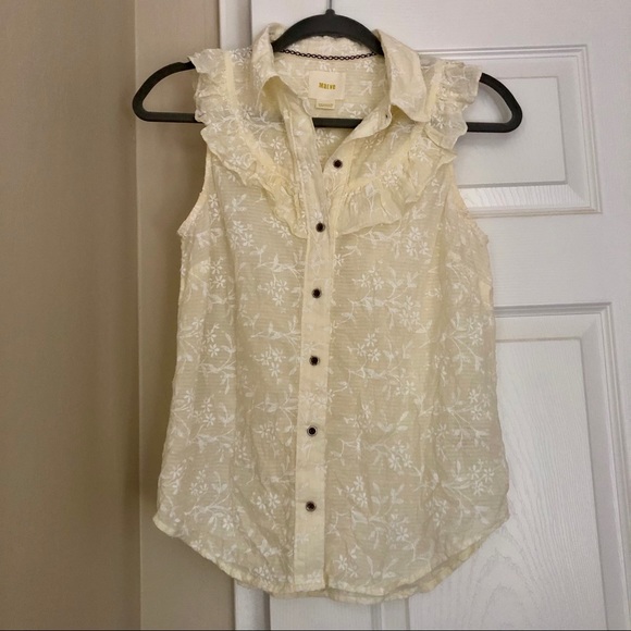 Anthro Ruffle Floral Sleeveless button down - Picture 3 of 8
